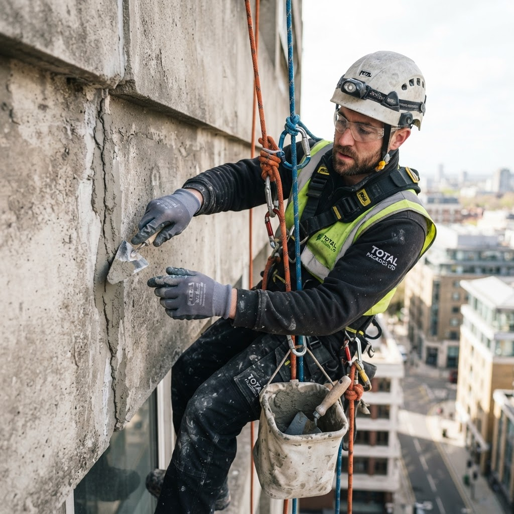 Cordiste TRAPEZE réparant une fissure de façade